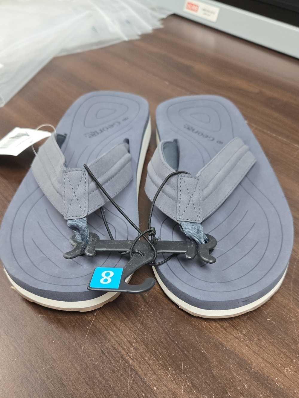 George Size 8 Grey and White Foam Thong Style Flip Flop Sandal